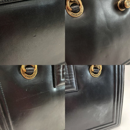 Chanel Boy Chanel Chain Tote Bag Black Leather Coco Mark One Shoulder