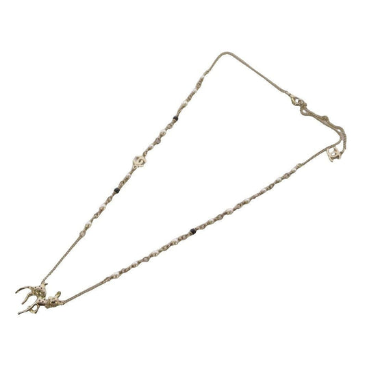 Chanel CC Logo Year's Gift Deer Motif Necklace Pendant Gold