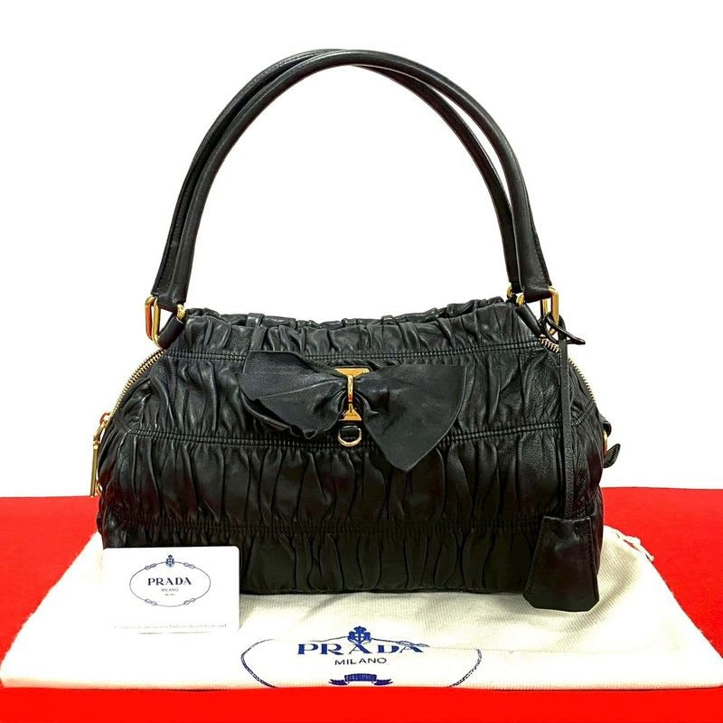Prada Logo Hardware Ribbon Motif Leather Gathered