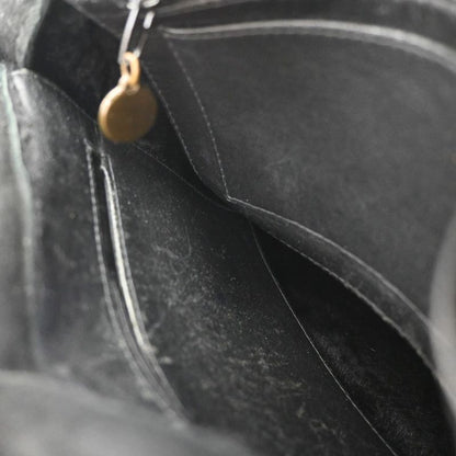 Chanel Handbag Logo Fur Bag Black Leather 34ka824