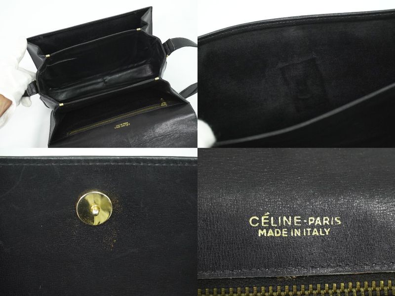 Authentic Celine Carriage Hardware Shoulder Bag Leather Black Bag Pre-owned