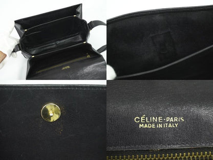 Authentic Celine Carriage Hardware Shoulder Bag Leather Black Bag Pre-owned