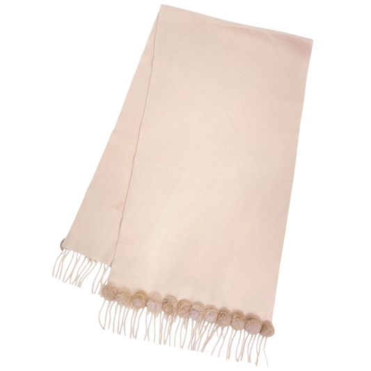 Fendi Scarf Embroidery Logo Cashmere Fur Fringe Pink