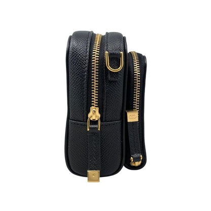 Christian Dior Shoulder Bag Caro Double Pouch S7431ubae Leather Logo Black Gold