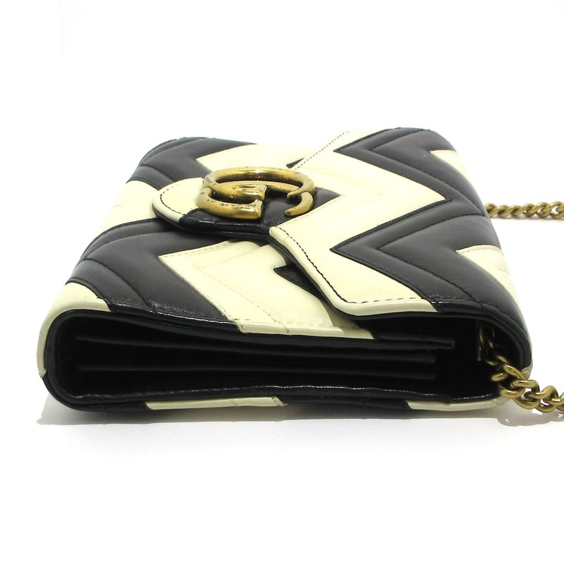 Gucci Wallet GG Marmont 474575 White And Black Chain Wallet Leather