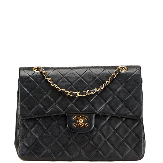 Chanel Matelasse Coco Mark Double Flap Black Gold Lambskin Women's Chanel