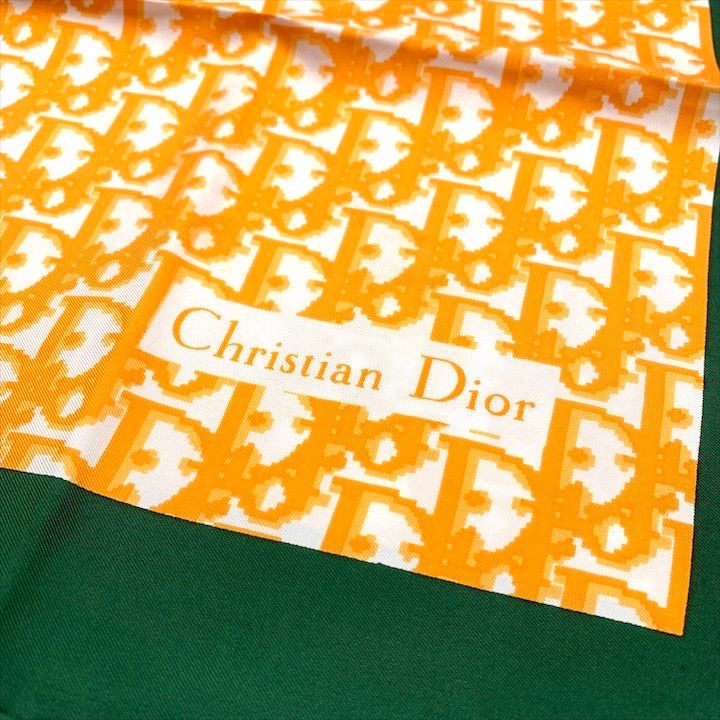 Dior Trotter Pattern Silk Scarf Orange Green