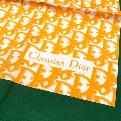 Dior Trotter Pattern Silk Scarf Orange Green