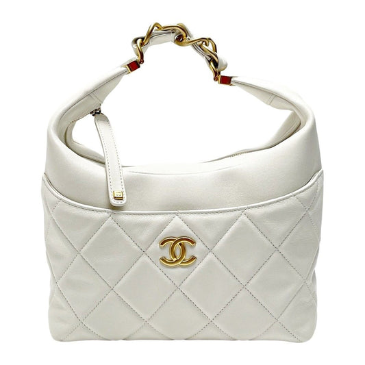 Chanel Quilted As3292 White Chain Tote Bag Lambskin Gold Hardware