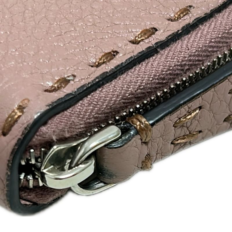 Fendi Coin Case Selleria 8m0313 Pink Gray Round Zipper Leather