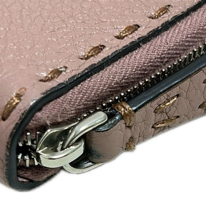 Fendi Coin Case Selleria 8m0313 Pink Gray Round Zipper Leather