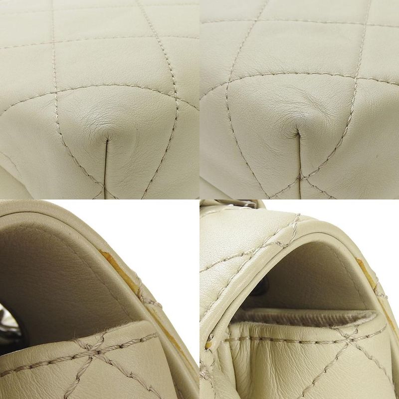 Chanel Shoulder Bag Matelasse Large Calf Beige Ivory Silver Hardware Chain 15th
