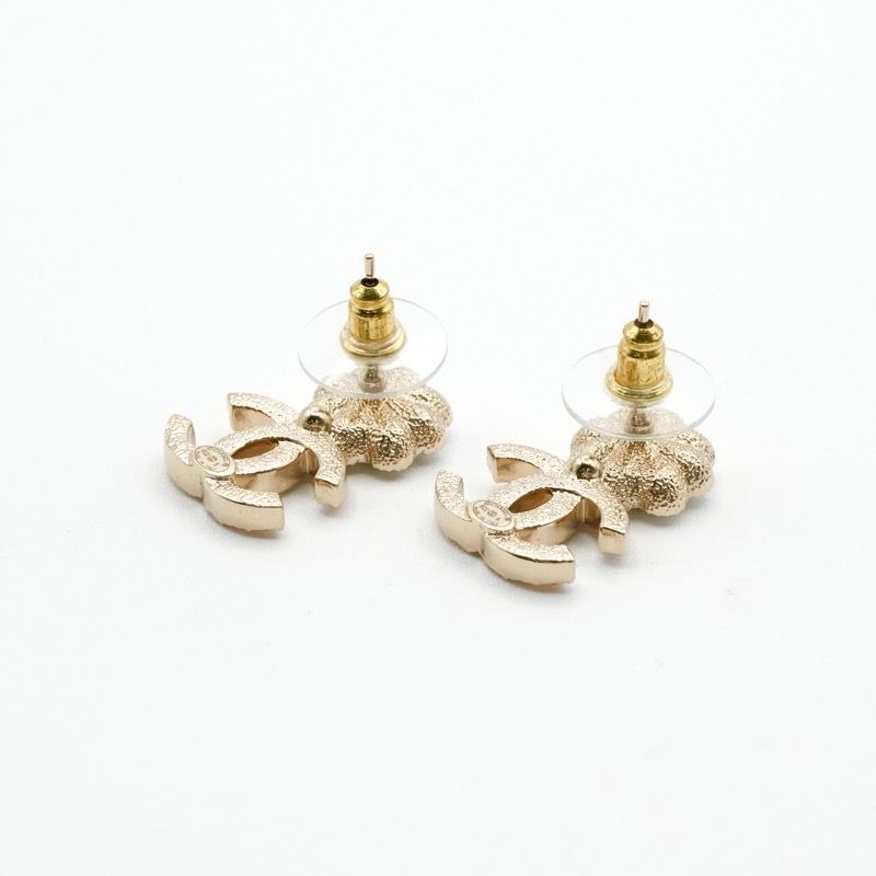 Chanel Earrings Earring Gold White Coco Mark Flower Rhinestone