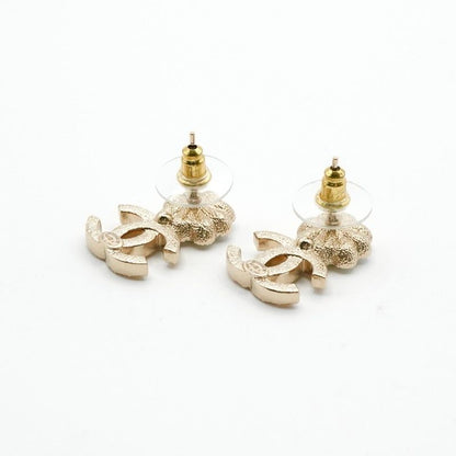 Chanel Earrings Earring Gold White Coco Mark Flower Rhinestone