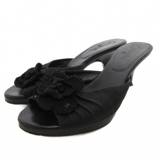 Chanel Mule Camellia Coco Mark Comfort Sandals Black Js Gy62