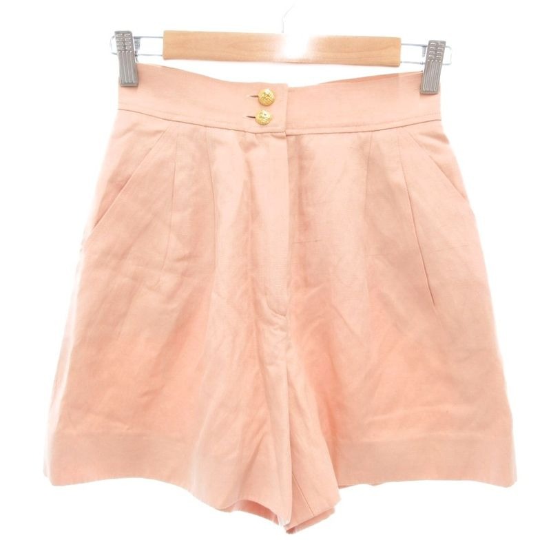 Chanel Shorts Coco Mark Gold Button Silk Linen Blend Pink 34 XS AE GY18
