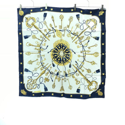 Hermes Carré 90 Les Cles Silk Scarf White Blue 90
