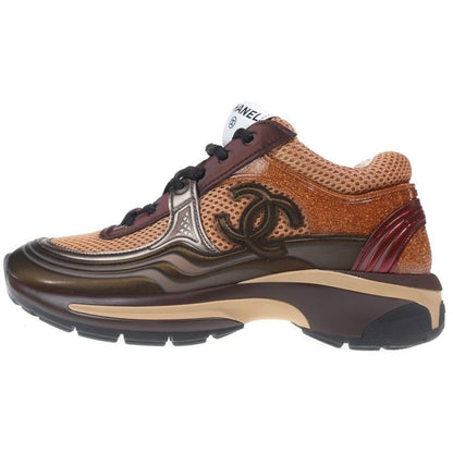 Chanel 24 CC Logo Lace Up Sneakers Brown Orange