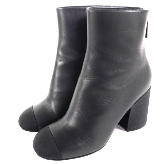 Chanel 22K Coco Mark Leather Ankle Boots with Gold Hardware Black 36