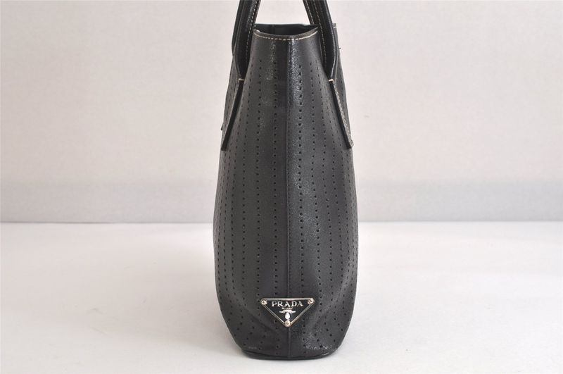 Prada Vintage Leather Hand Tote Bag Purse Black 3034n