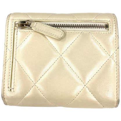 Chanel Matelasse Trifold Wallet Lamb Skin Ap2809 White Gold Hardware Coco Pearl
