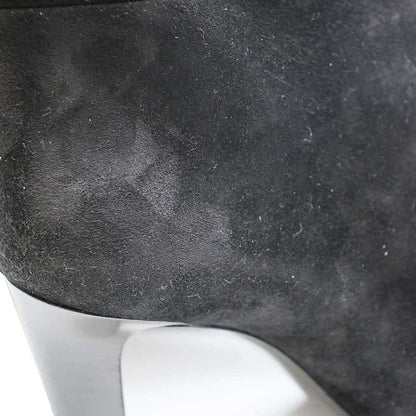 Saint Laurent Paris Knee High Suede Leather Heel Boots Black 37 632613