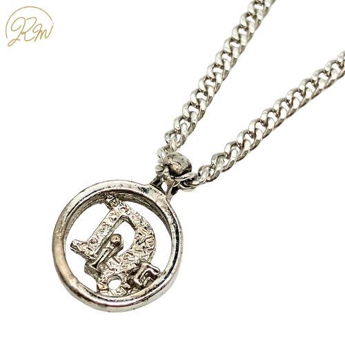 DIOR Necklace Plated Metal Plated Metal Vintage Logo Round Silver