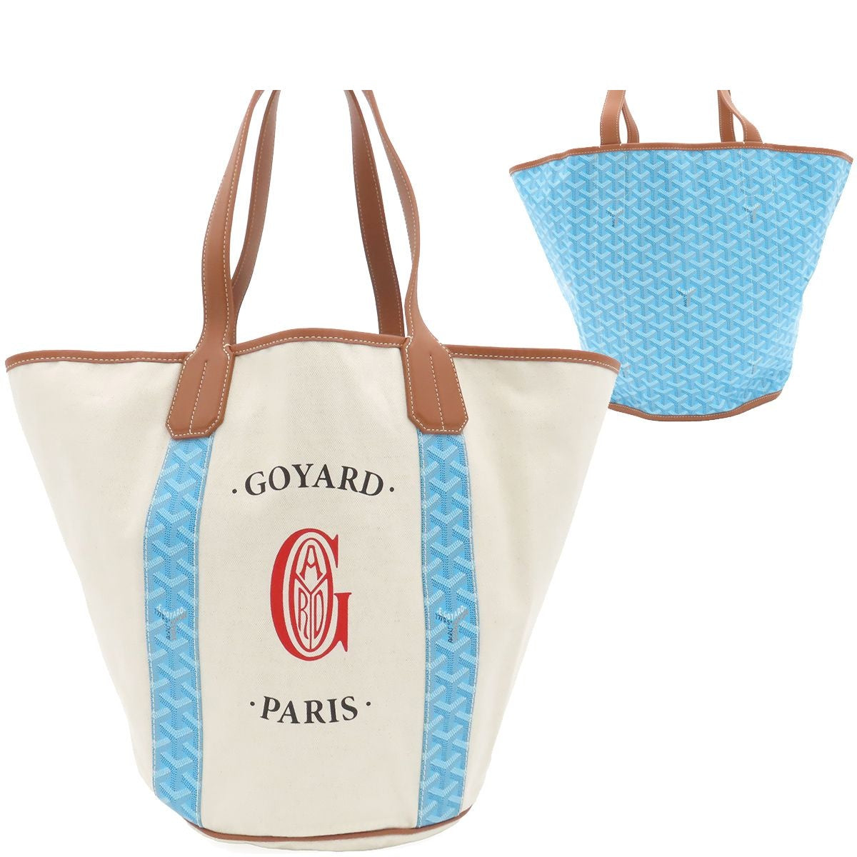 Goyard Berara Turquoise Brown Canvas Leather Reversible Tote Bag
