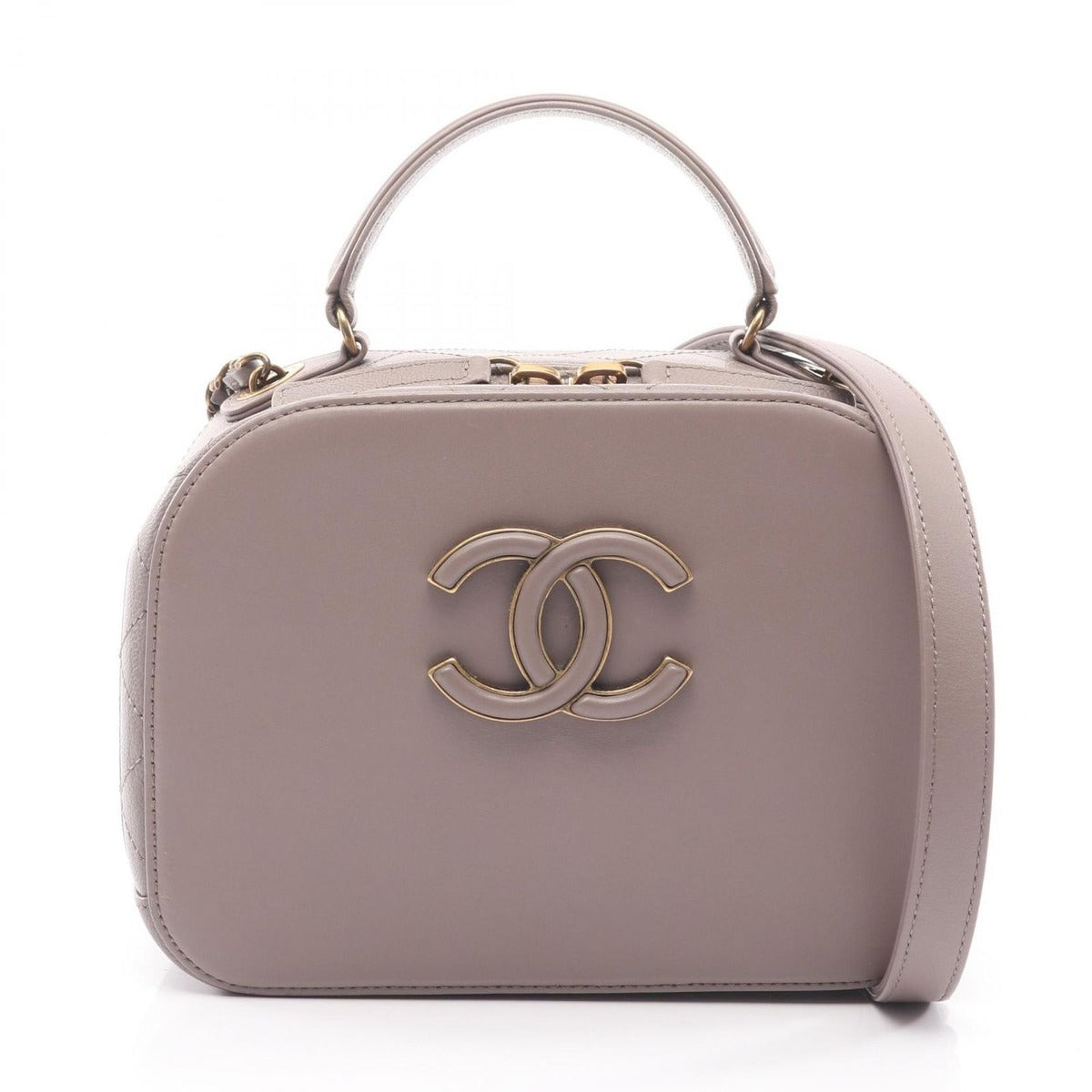 Chanel Shoulder Bag Quilted Gray Leather Top Handle 2-Way
