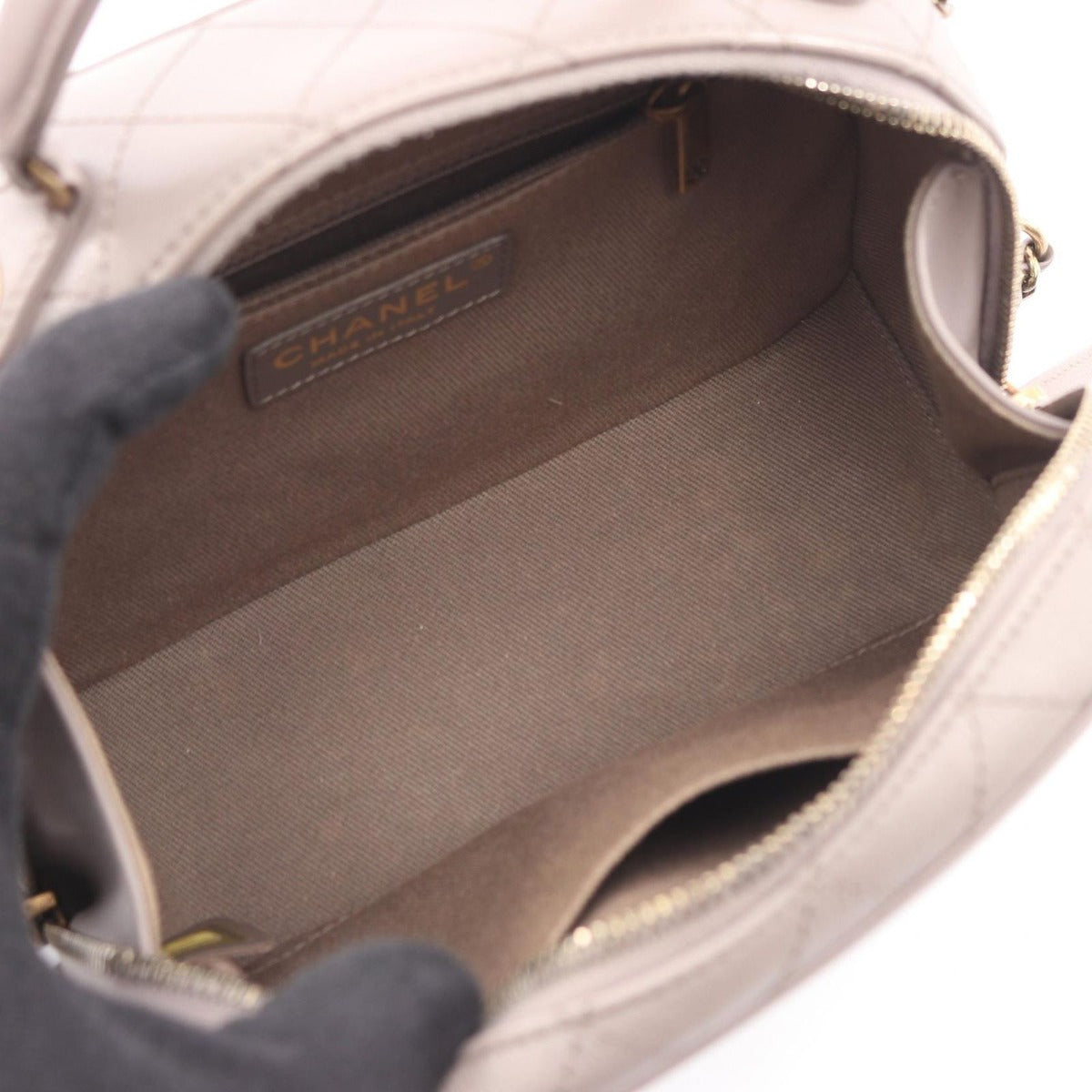 Chanel Shoulder Bag Quilted Gray Leather Top Handle 2-Way — view 3