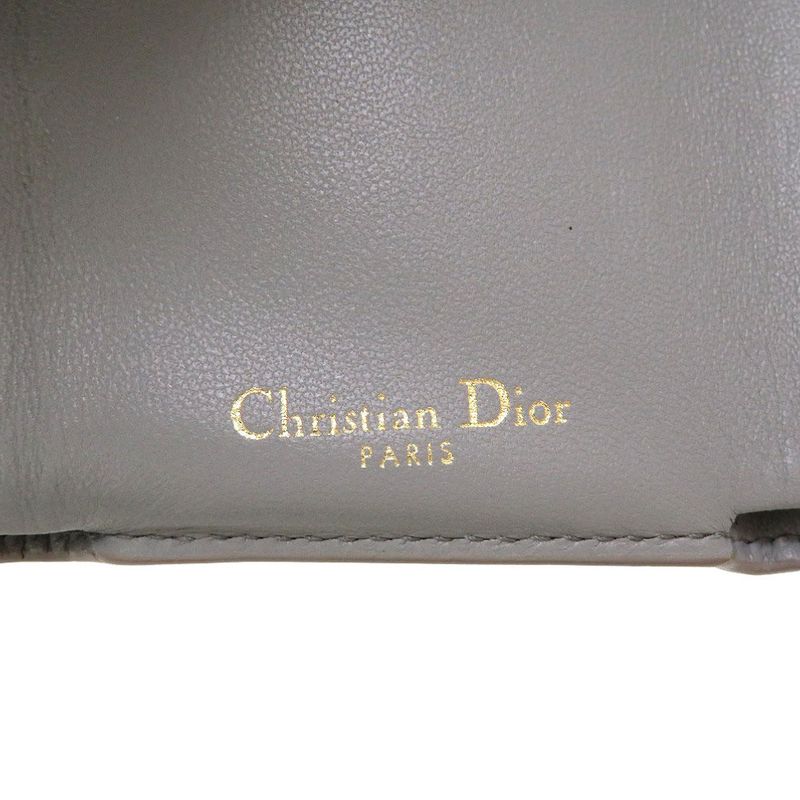 Christian Dior Compact Wallet Leather Gray Trifold Wallet Purse Wallet 0037