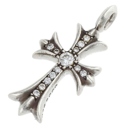 Chrome Hearts Tny Crsf P Dmnd Tiny Fat Cross Pave Diamond Pendant Silver