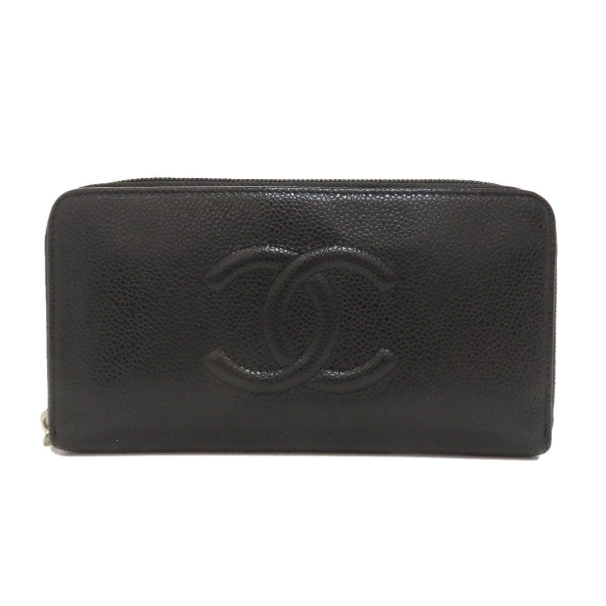 Chanel CC Logo Silver Long Wallet Grained Calfskin