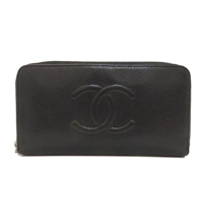 Chanel CC Logo Silver Long Wallet Grained Calfskin