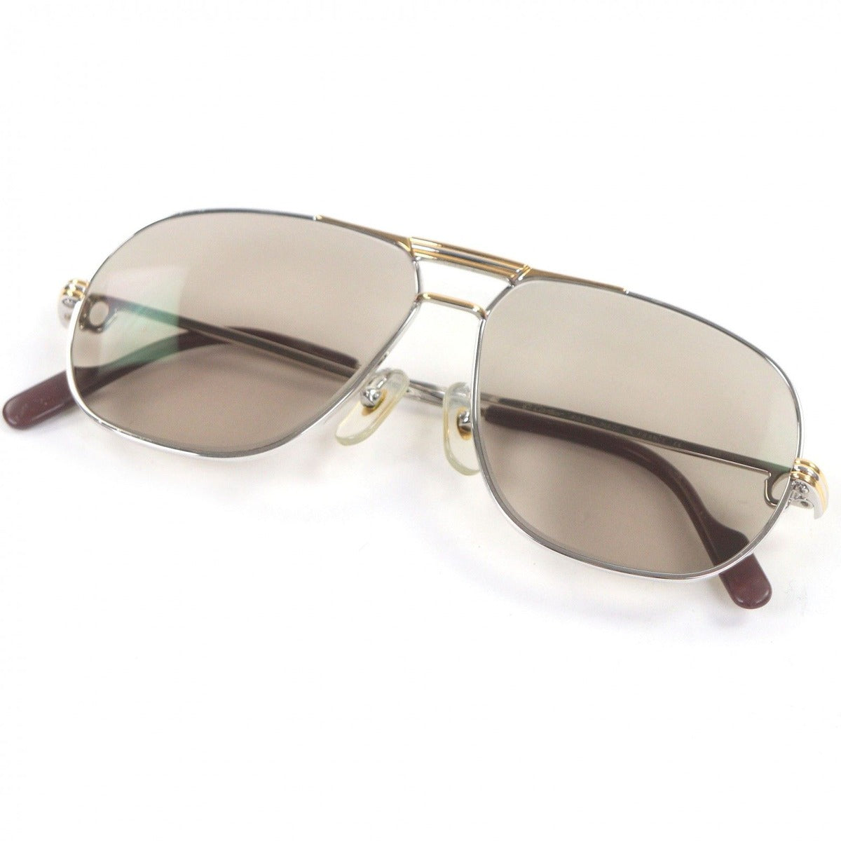 Cartier Vintage Trinity Two Bridge Sunglasses Eyewear Silver Gold Borde