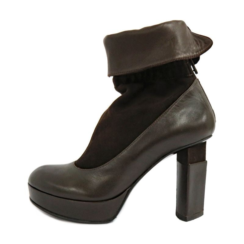 Fendi Thick Heel Platform Boots 36.5 Brown Leather Suede Short Back