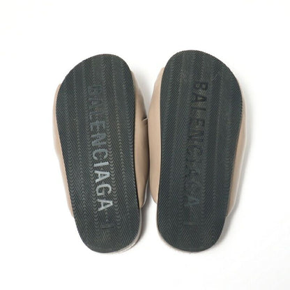 Balenciaga Sandals Size 36 Flat Sandals Shoes Logo Ribbon Brown Gray Made In