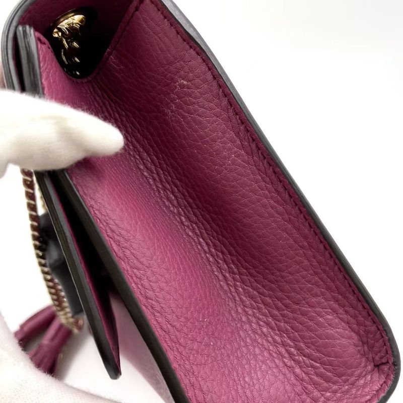 Gucci Bamboo Chain Leather Pink Purple Shoulder Bag Gold 387611