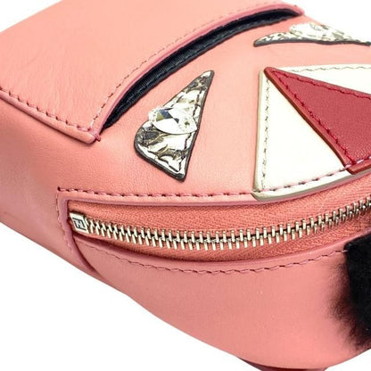 Fendi 7ar457 Monster Bugs Charm Key Holder Bagcharm Small Bag Leather Pink