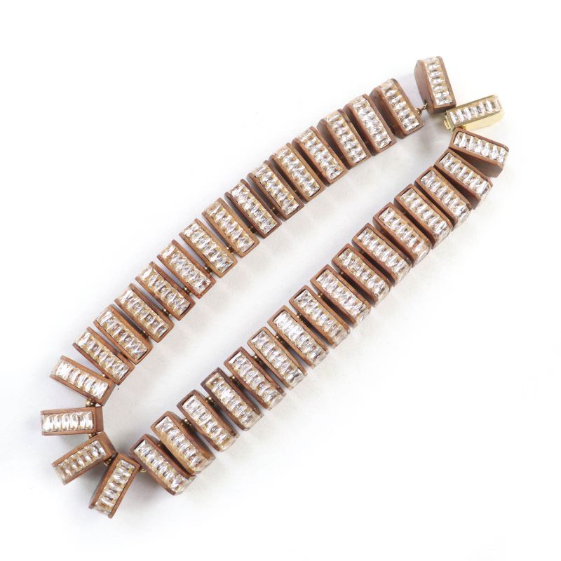 Bottega Veneta Radica Wood Cubic Zirconia 925 Necklace Choker