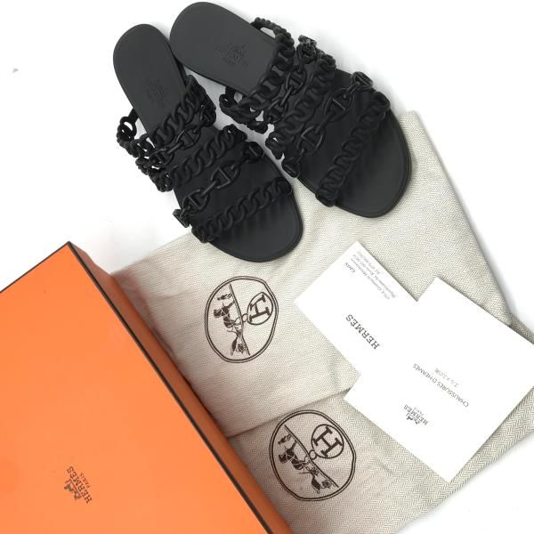 Hermes Rivage Chaine D'ancre Rubber Sandals Black 35