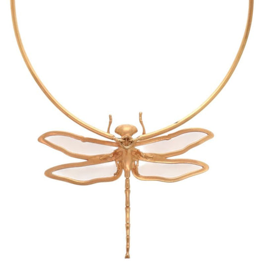 Dior Herbarium Dragonfly Metal Resin Pink Gold Clear Necklace 1506