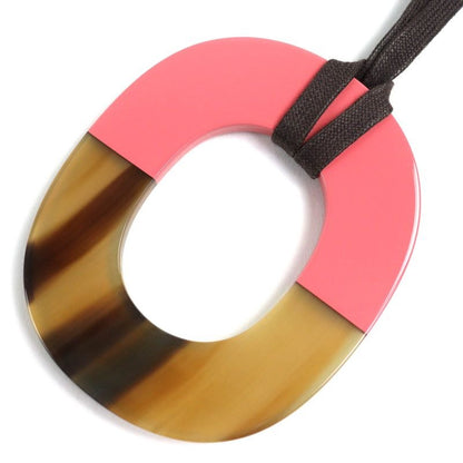 Hermes Ism Bicolor Pendant Necklace Buffalo Horn Lacquer Wood Beige Pink