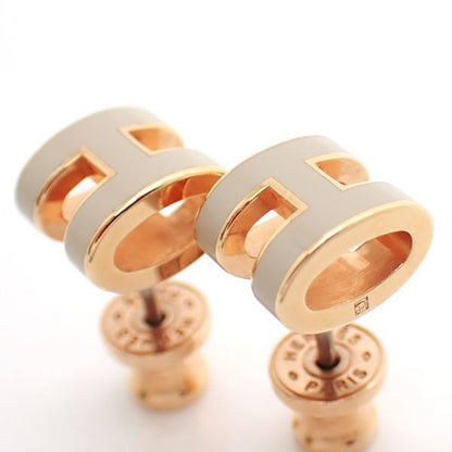 Hermes Pop Ash Mini Earrings PG Pink Gold X Marron Glace With Box Rose Gold Pop