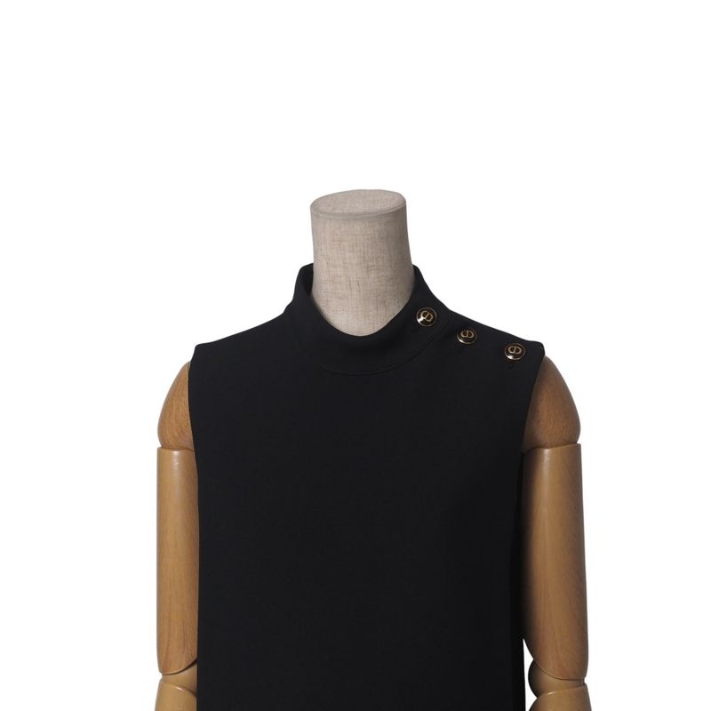 Christian DIOR Dress Size 38 CD Logo Button Sleeveless Dress Made In Italy