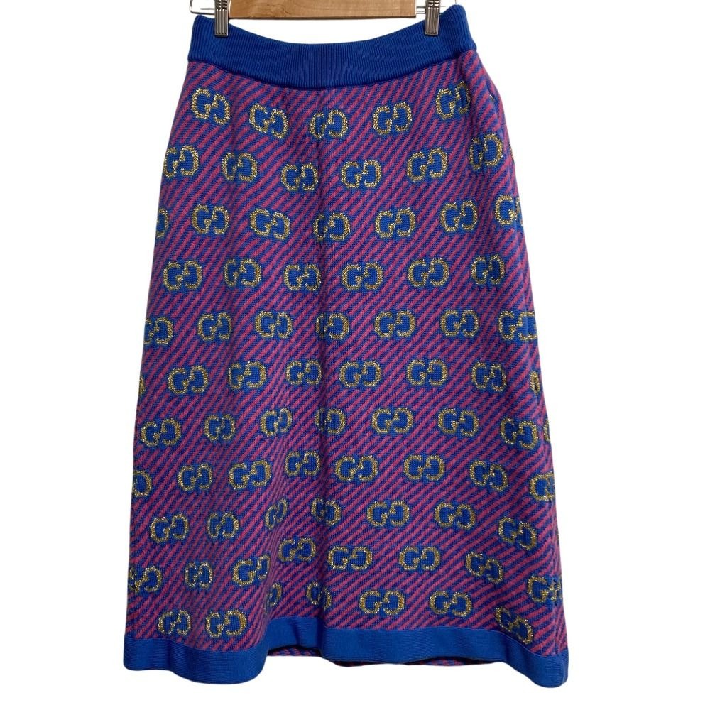 Gucci GG Jacquard Knit Skirt L Blue Pink