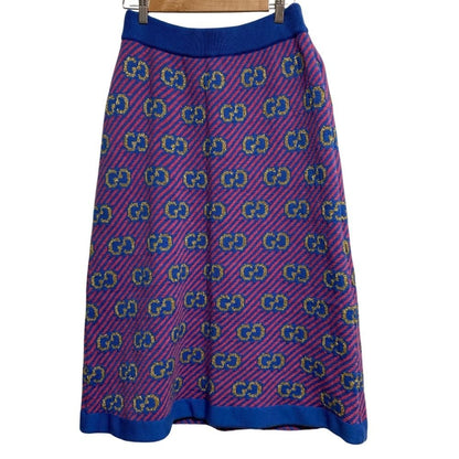 Gucci GG Jacquard Knit Skirt L Blue Pink
