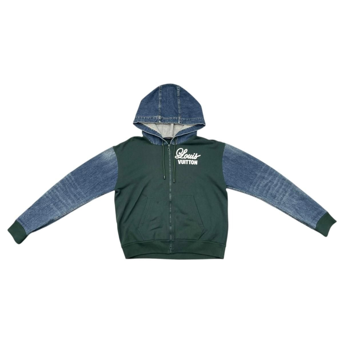 Louis Vuitton Hoodie Hybrid Denim Cut Replacement Zip Up Jacket Green Blue