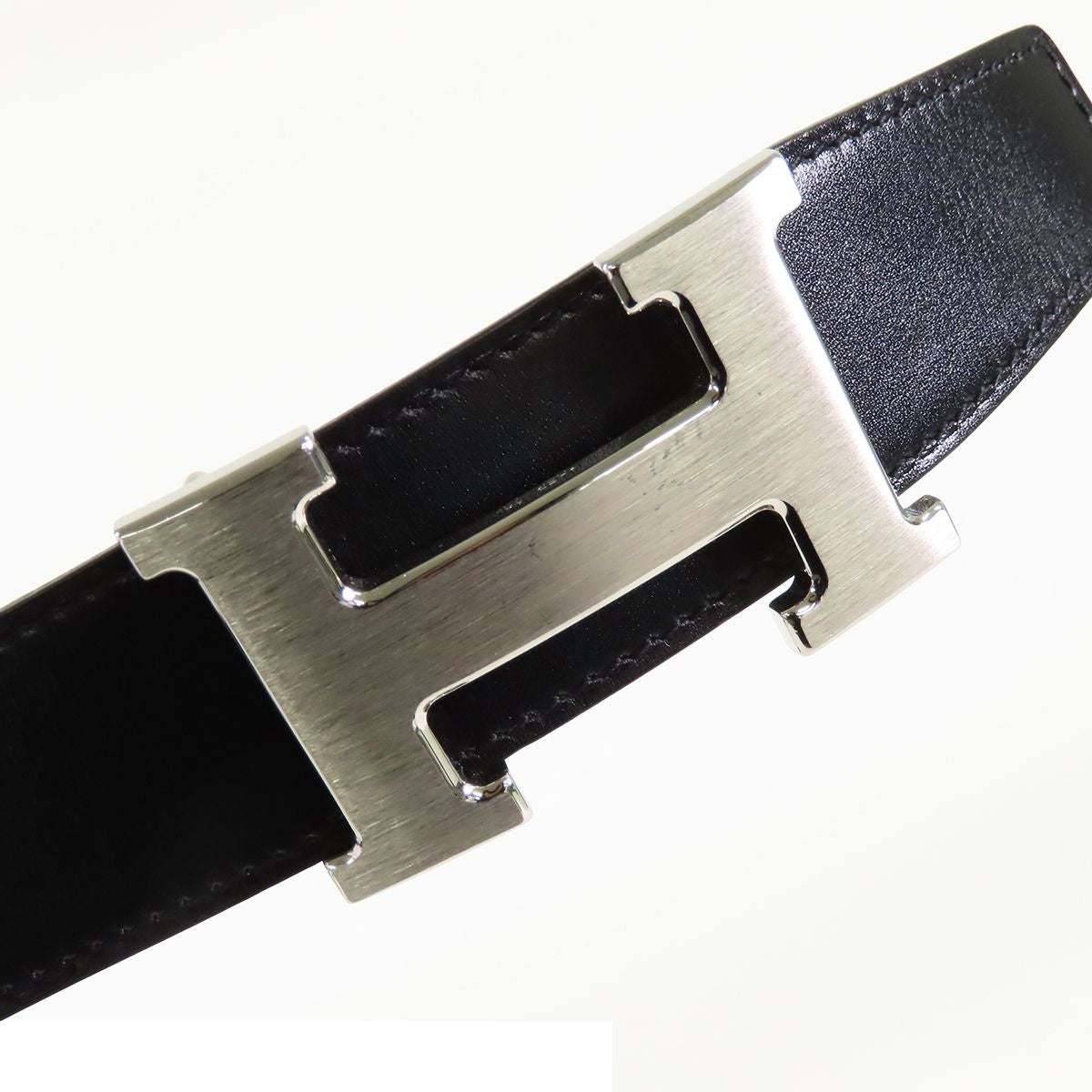 Hermes Constance H Belt Black Blue Deplus Silver Box Calf Togo Reversible Hair — view 2