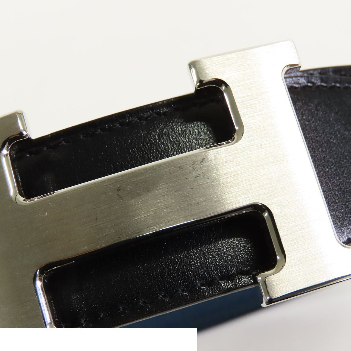 Hermes Constance H Belt Black Blue Deplus Silver Box Calf Togo Reversible Hair — view 8